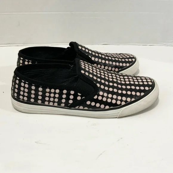 Tory Burch Women’s Pink And Black Polka Dot Leather Slip On Sneakers Size 7 - Picture 2 of 7